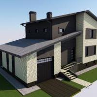 Жилой дом в 2 этажа с цоколем (270 м² общей площади, включая цоколь и гараж) с холодным чердаком и теплым гаражом для микроавтоб